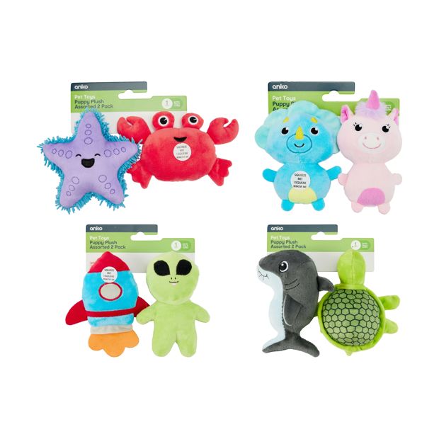 2 Pack Pet Plush Puppy Toys, Assorted - Anko