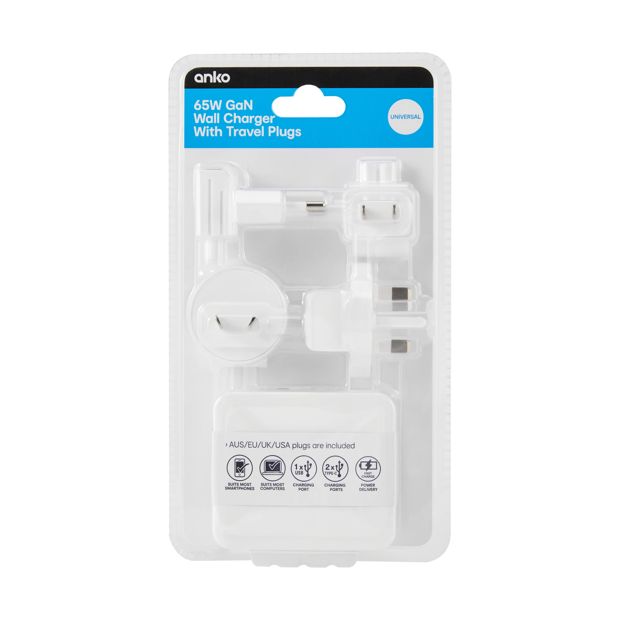 65W Travel Wall Charger, White - Anko