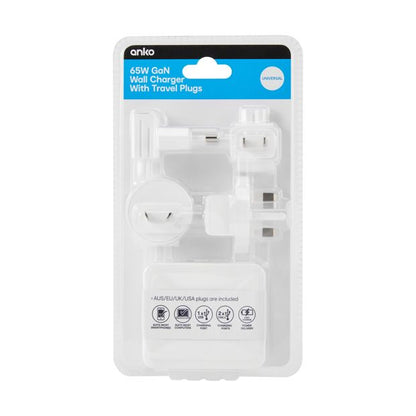 65W Travel Wall Charger, White - Anko