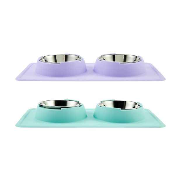 Pet Silicone Double Bowl, Assorted - Anko