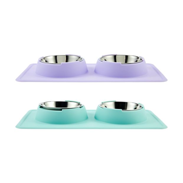 Pet Silicone Double Bowl, Assorted - Anko