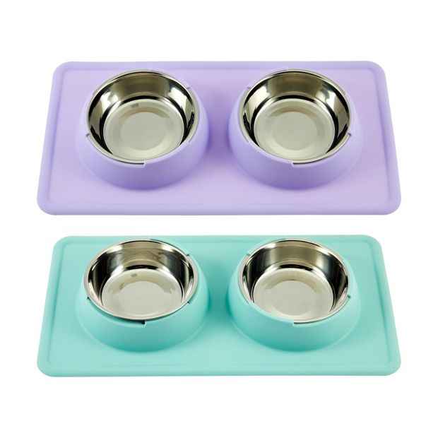 Pet Silicone Double Bowl, Assorted - Anko