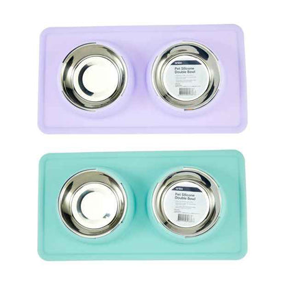 Pet Silicone Double Bowl, Assorted - Anko
