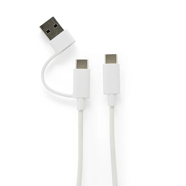 2-in-1 USB-A/C to USB-C Cable, White - Anko