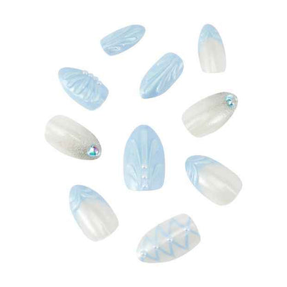 24 Pack Artificial Nails with Adhesive, Almond Shape, Mermaid - OXX Cosmetics