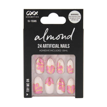 OXX Cosmetics 24 Pack Artificial Nails with Adhesive - Almond Shape, Gold Detail