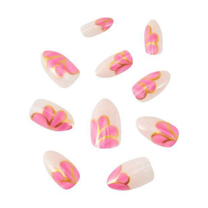 24 Pack Artificial Nails with Adhesive, Almond Shape, Gold Detail - OXX Cosmetics