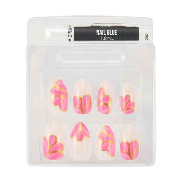 24 Pack Artificial Nails with Adhesive, Almond Shape, Gold Detail - OXX Cosmetics