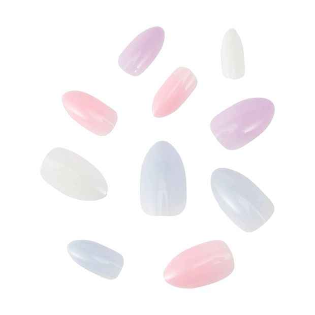 100 Pack Artificial Nails with Adhesive, Almond Shape, 4 Pastels - OXX Cosmetics