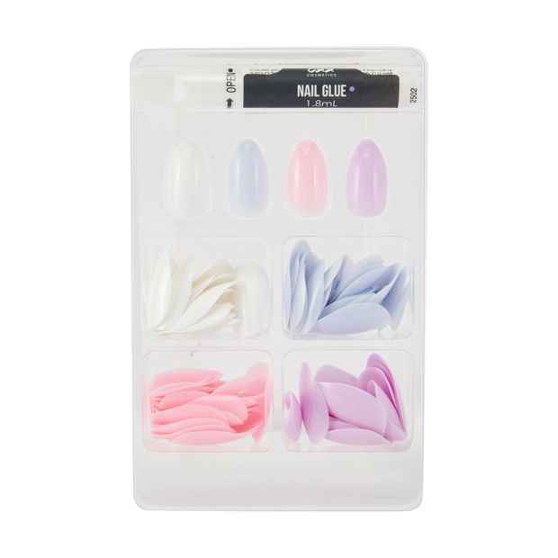 100 Pack Artificial Nails with Adhesive, Almond Shape, 4 Pastels - OXX Cosmetics
