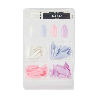100 Pack Artificial Nails with Adhesive, Almond Shape, 4 Pastels - OXX Cosmetics