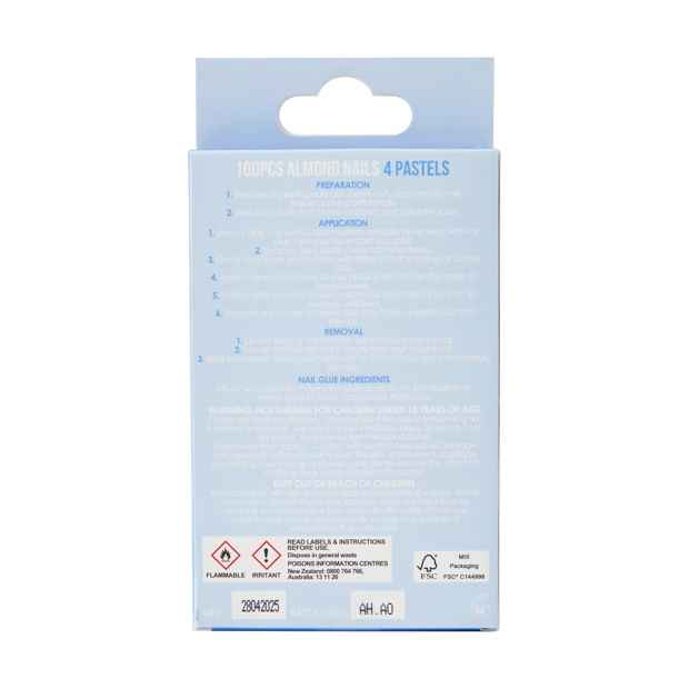 100 Pack Artificial Nails with Adhesive, Almond Shape, 4 Pastels - OXX Cosmetics