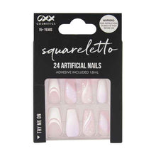 24 Pack Artificial Nails with Adhesive, Squareletto Shape, Pink Glitter - OXX Cosmetics