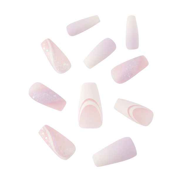 24 Pack Artificial Nails with Adhesive, Squareletto Shape, Pink Glitter - OXX Cosmetics
