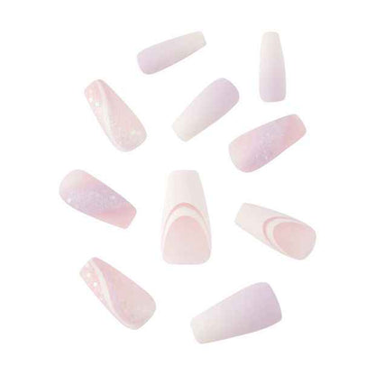 24 Pack Artificial Nails with Adhesive, Squareletto Shape, Pink Glitter - OXX Cosmetics