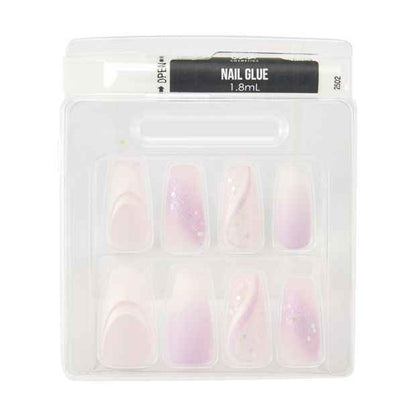 24 Pack Artificial Nails with Adhesive, Squareletto Shape, Pink Glitter - OXX Cosmetics