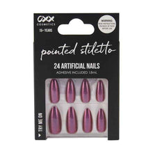 24 Pack Artificial Nails with Adhesive, Pointed Stiletto Shape, Cherry - OXX Cosmetics