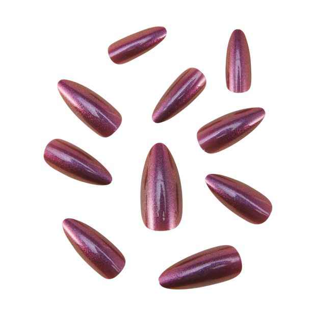 24 Pack Artificial Nails with Adhesive, Pointed Stiletto Shape, Cherry - OXX Cosmetics