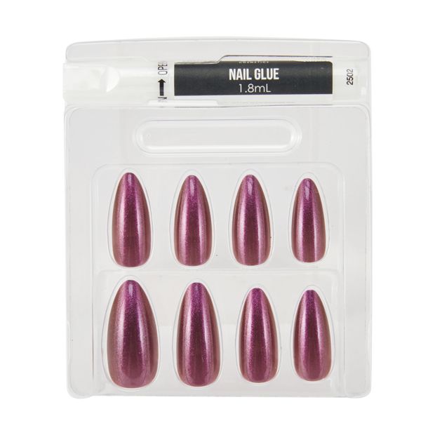 24 Pack Artificial Nails with Adhesive, Pointed Stiletto Shape, Cherry - OXX Cosmetics