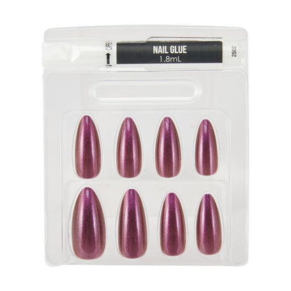 24 Pack Artificial Nails with Adhesive, Pointed Stiletto Shape, Cherry - OXX Cosmetics
