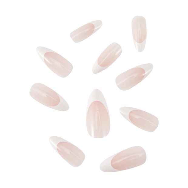 24 Pack Artificial Nails with Adhesive, Pointed Stiletto Shape, Pink French Tip - OXX Cosmetics