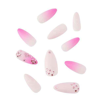 24 Pack Artificial Nails with Adhesive, Pointed Stiletto Shape, Gem Hearts - OXX Cosmetics
