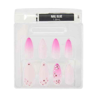 24 Pack Artificial Nails with Adhesive, Pointed Stiletto Shape, Gem Hearts - OXX Cosmetics