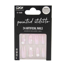 24 Pack Artificial Nails with Adhesive, Pointed Stiletto Shape, Jelly Flowers - OXX Cosmetics