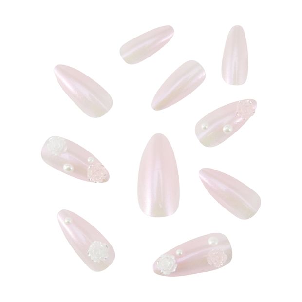 24 Pack Artificial Nails with Adhesive, Pointed Stiletto Shape, Jelly Flowers - OXX Cosmetics