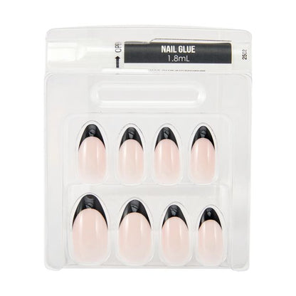 24 Pack Artificial Nails with Adhesive, Stiletto Shape, Black French Tip - OXX Cosmetics