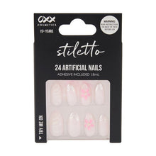24 Pack Artificial Nails with Adhesive, Stiletto Shape, 3D French Tip - OXX Cosmetics
