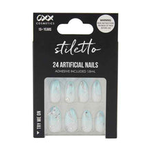 24 Pack Artificial Nails with Adhesive, Stiletto Shape, Butterfly Dusk - OXX Cosmetics