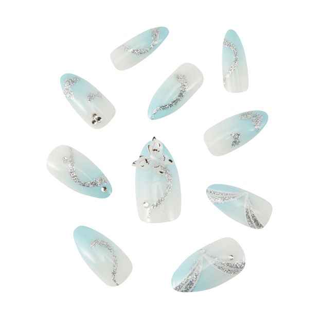 24 Pack Artificial Nails with Adhesive, Stiletto Shape, Butterfly Dusk - OXX Cosmetics