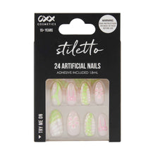 OXX Cosmetics 24 Pack Artificial Nails with Adhesive - Stiletto Shape, 3D Lime