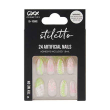 24 Pack Artificial Nails with Adhesive, Stiletto Shape, 3D Lime - OXX Cosmetics