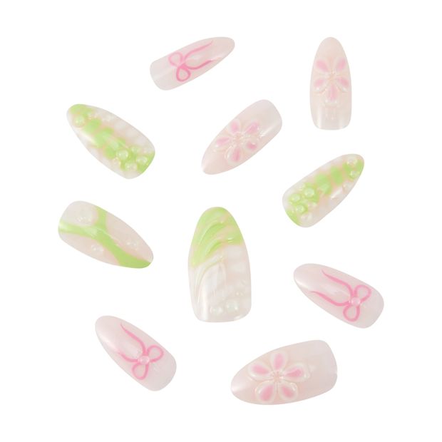 24 Pack Artificial Nails with Adhesive, Stiletto Shape, 3D Lime - OXX Cosmetics