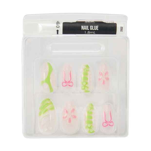 24 Pack Artificial Nails with Adhesive, Stiletto Shape, 3D Lime - OXX Cosmetics