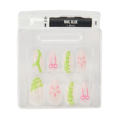 24 Pack Artificial Nails with Adhesive, Stiletto Shape, 3D Lime - OXX Cosmetics