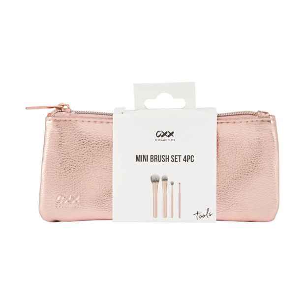 4 Piece Mini Brush Set, Pink - OXX Cosmetics