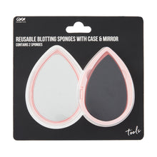 OXX Cosmetics 2 Pack Reusable Blotting Sponges with Case and Mirror - Black and Pink
