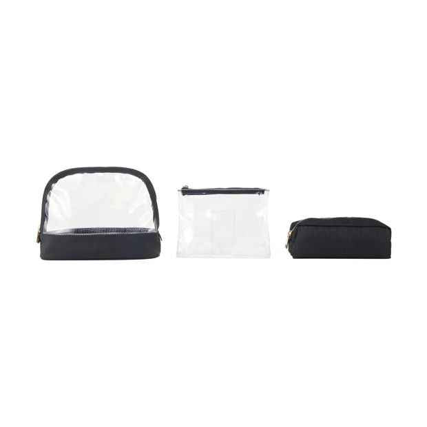 3 Piece Makeup Bag Set, Black - OXX Cosmetics