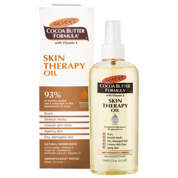 Palmer's Cocoa Butter Formula Skin Therapy Oil 150ml - Cocoa Butter, Vitamin E, Argan Oil, Rosehip Oil, Sunflower Seed Oil and Sesame Oil
