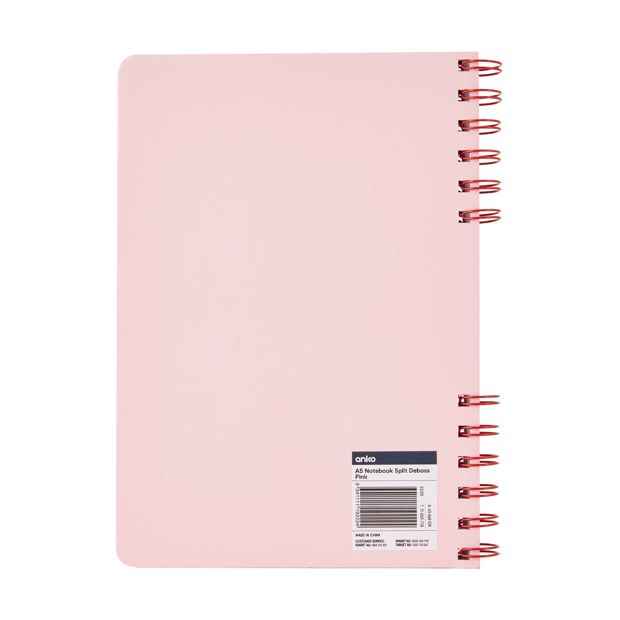A5 Spiral Notebook - Pink, Debossed Cover
