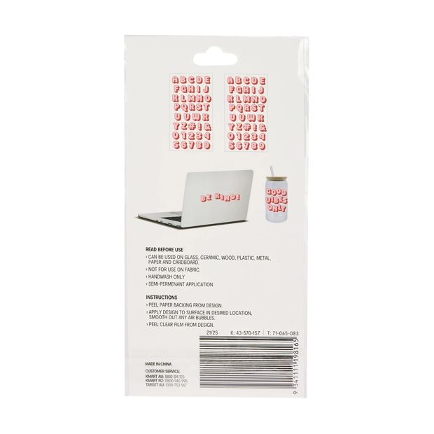 Vinyl Transfer Stickers, Alphabet - Anko