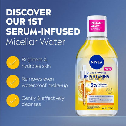 Nivea Brightening Micellar Water 400ml - 5% Serum with Vitamin E and C and Amino Acid Complex