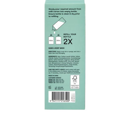 OXX Bodycare Hand and Body Wash Refill 1L- Mint and Eucalyptus