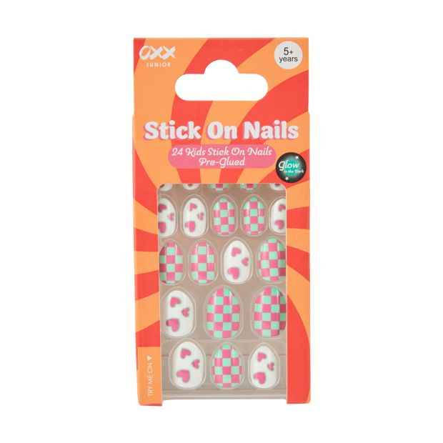 Pack Pre-Glued Stick On Nails  Almond Shape  Glow in the Dark - OXX Junior