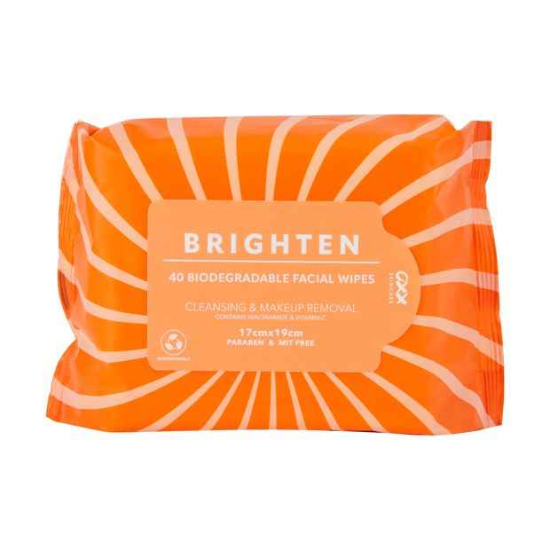 40 Pack Brighten Biodegradable Facial Wipes, Niacinamide and Vitamin C - OXX Skincare