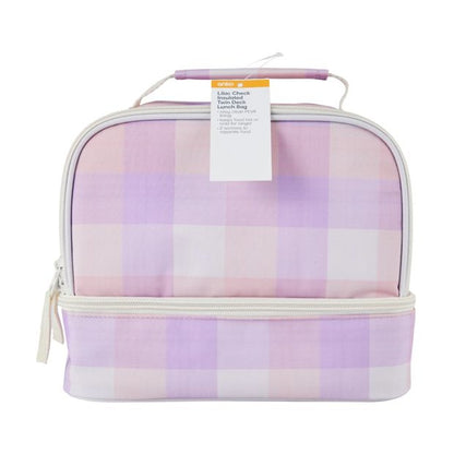 Lilac Check Insulated Twin Deck Lunch Bag - Anko