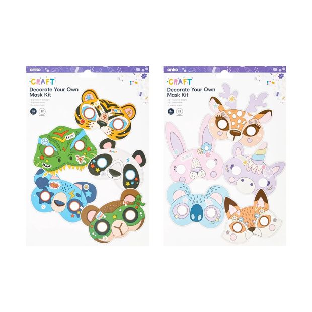 22 Piece Decorate Your Own Mask Kit Assorted - Anko